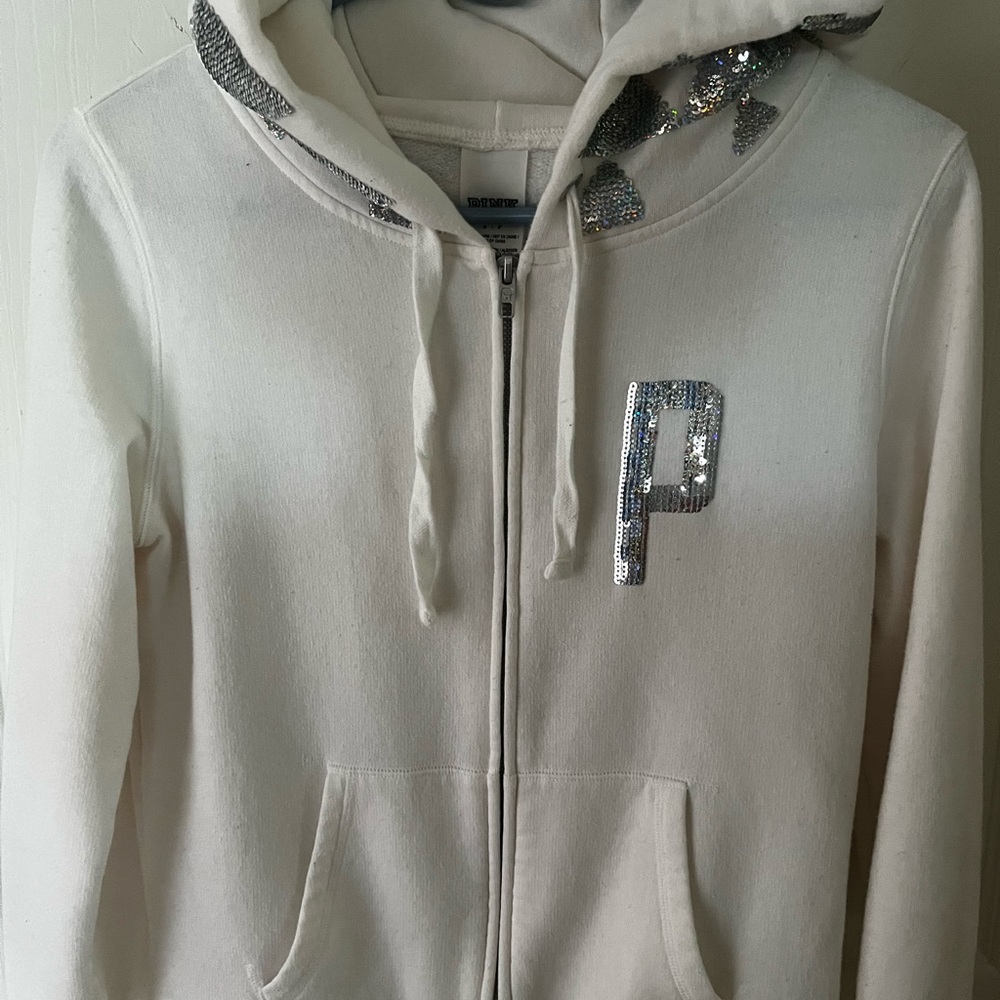 White Hoodie with Silver Sequin Details